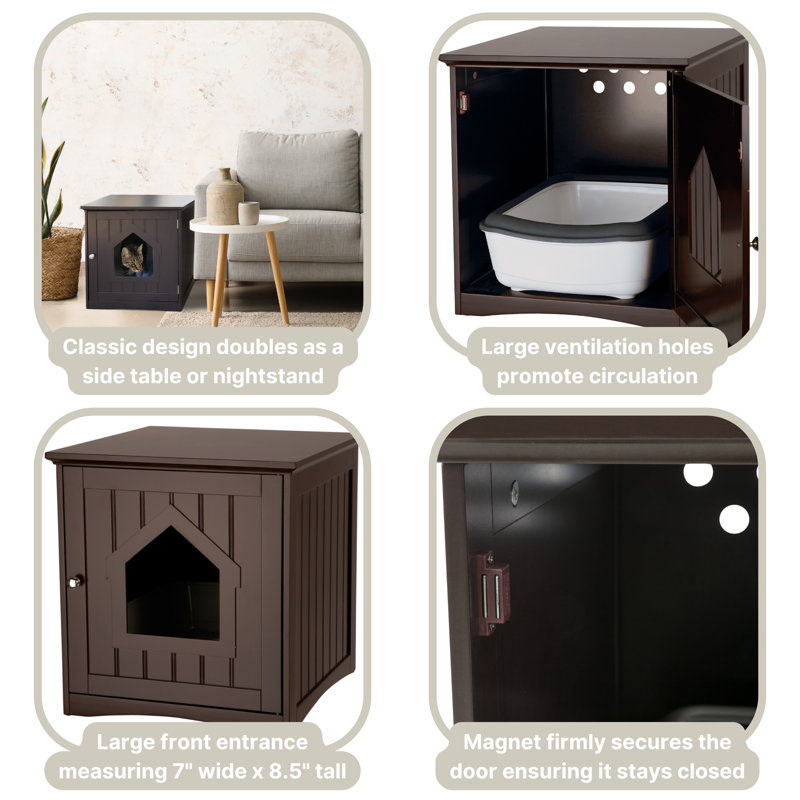 Espresso Brown Wooden Cat Litter Box Enclosure Side Table