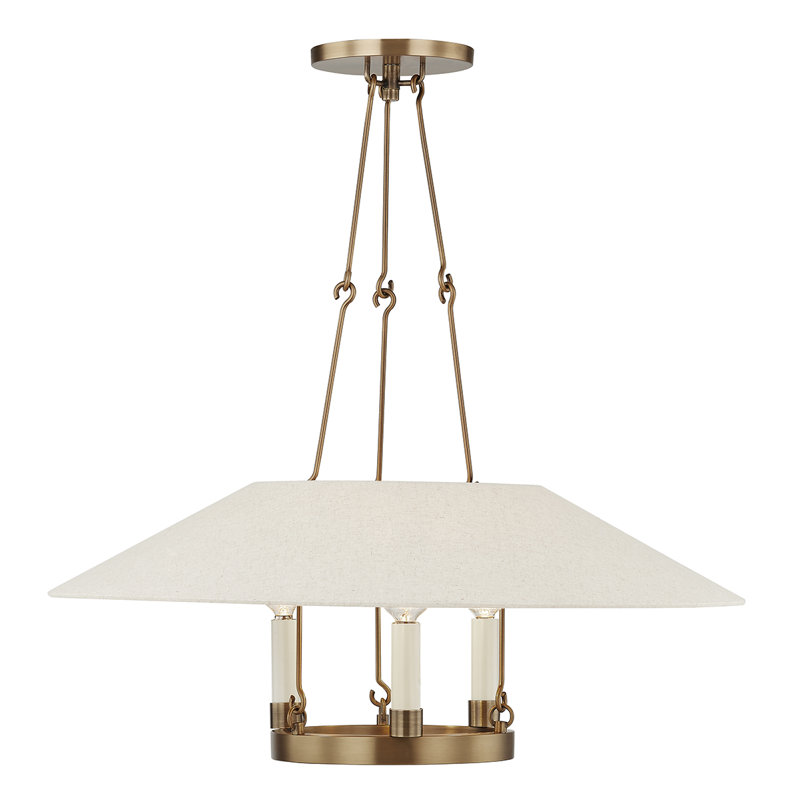 Patina Brass 3-Light Chandelier with Natural Linen Shade