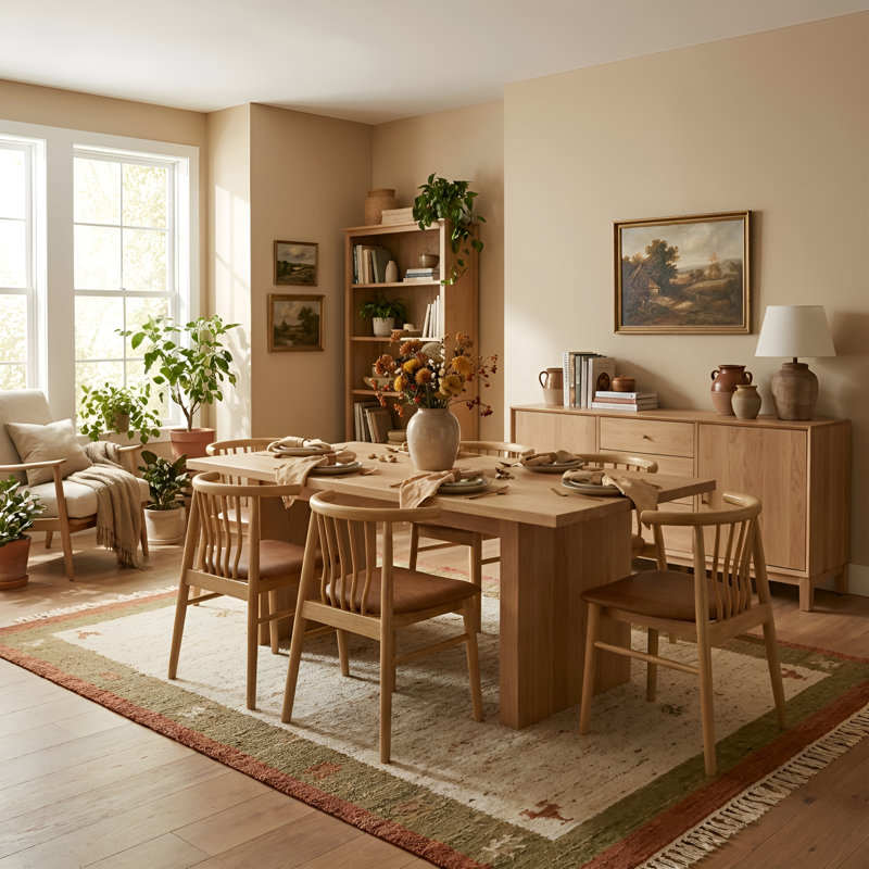 Bausman Slat Back Dining Chair With Solid Wood Frame, Upholstered Side Chair For Dining Room/Kitchen, Brown/Light Brown
