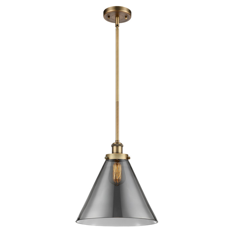 Luminaire suspendu conique à 1 lumière Gelinas, Ampoule non incluse, Plaqué couleur fumée, Laiton brossé
