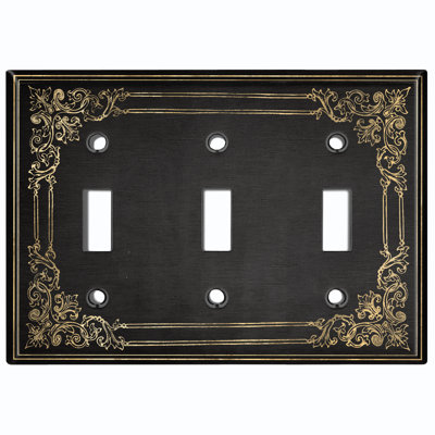 French Victorian Frame Black 10 Patterned 3 - Gang Toggle Light Switch Standard Wall Plate