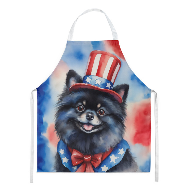 Patriotic American Apron, Black Pomeranian