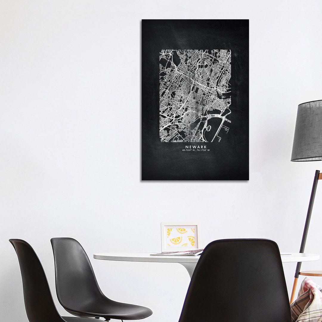 Newark Stadtplan im Chalkboard-Stil von WallDecorAddict - Galerie-umwickelte Leinwand Giclée