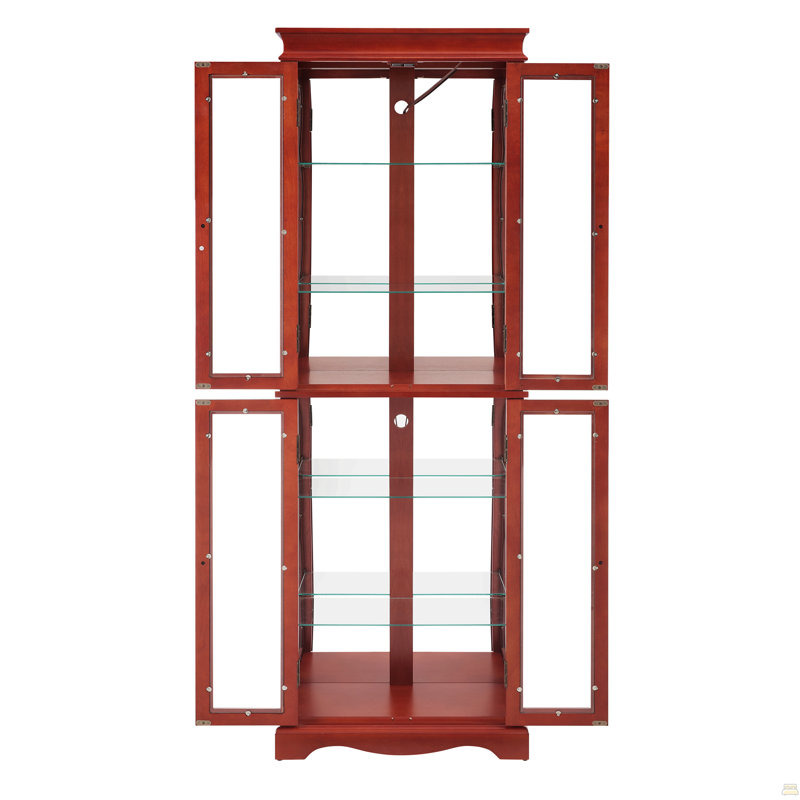 Lighted Glass Curio Display Cabinet,Display Cabinet,Glass Storage Cabinet Glass Wine Cabinet Wood Frame Toy Display, Cherry