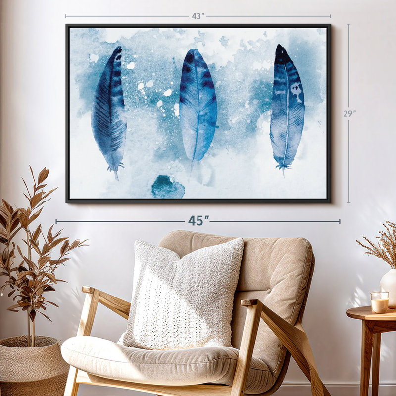 «Blue Grunge Feathers», reproduction sur toile, H 29 po x l 43 po