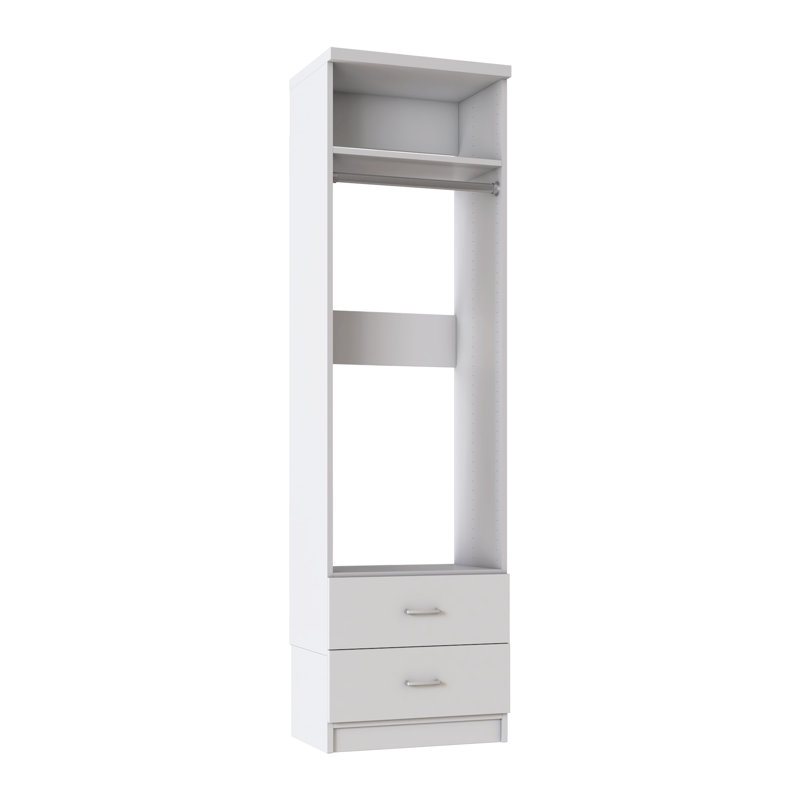 Tranquil White 19.5" Floor-Mounted Closet Section with 1 Clothing Rod, 1 Shelf & 2 Slab Drawers, 19.5, Tranquil White
