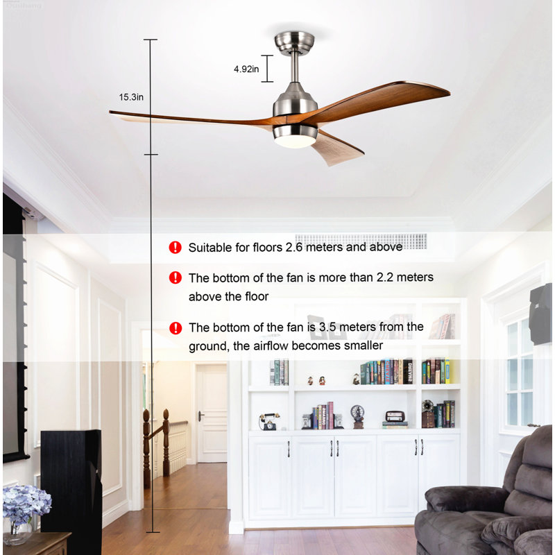 Ventilateur de plafond 52 po à 3 pales avec moteur à courant continu et minimaliste, nickel satiné, Satin Nickel