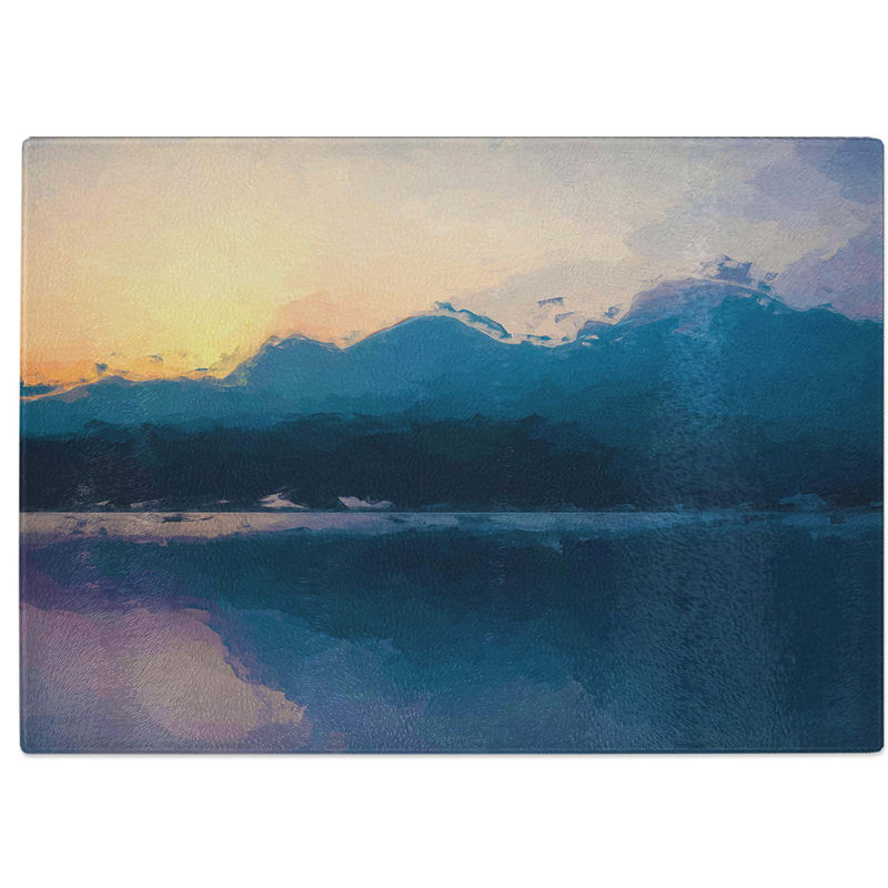 Tempered Glass Sunrise over the Mountains Art Chopping Board, 39 cm W x 28.5 cm L