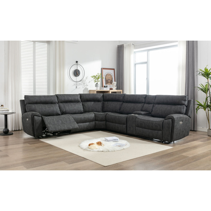 Foweler 5 Seater Reclining Sofa & Chaise, Dark Grey