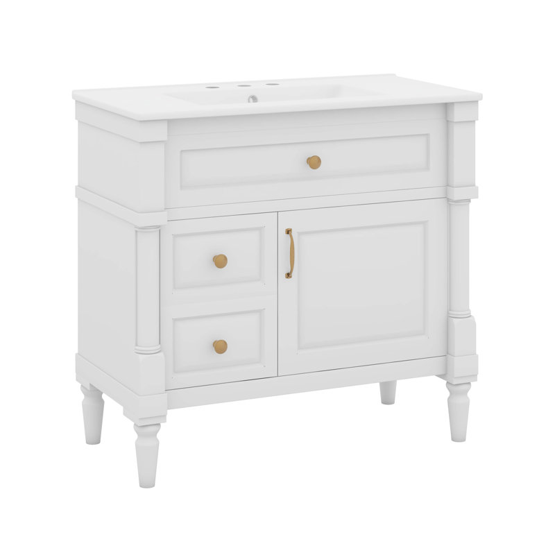 Meuble-lavabo de 36 po avec lavabo, 2 tiroirs, une armoire et un tiroir basculant Designs, Blanc