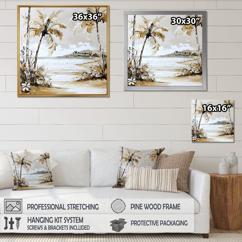 Maui's Beach, paysage de palmiers tropicaux III - palmiers, art mural, Reproduction encadrée, Noir, H 16 po x l 16 po