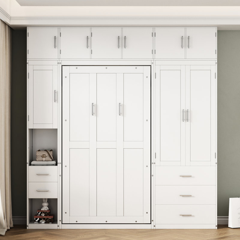 Lit simple blanc avec armoire et tablette - Économisez de l'espace dans les tiroirs des casiers