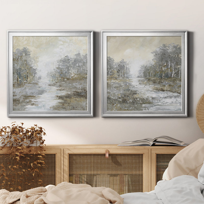 «Babbler Brook I», ensemble de 2 peintures sur toile encadrées, H 17,5 po x l 35 po x P 1,5 po, Argent