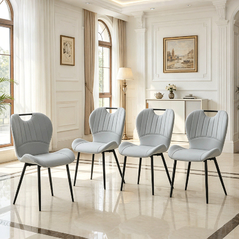 Ensemble de chaises de salle à manger modernes (4 pièces), chaises rembourrées en cuir de polyuréthane avec structure et pieds en métal, chaises de cuisine confortables à haut dossier.