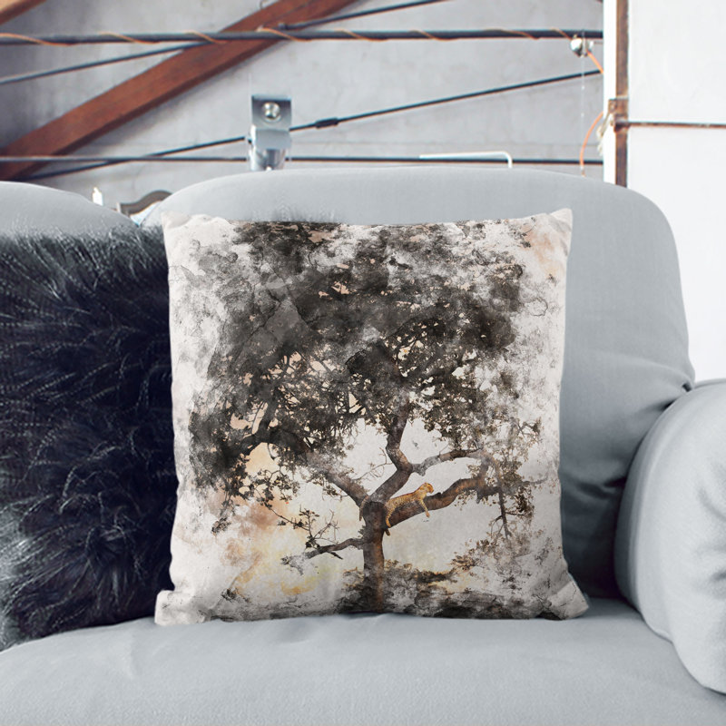 Leopard Siesta Watercolour Cushion with Filling, 40cm H x 40cm W x 15cm D, Black