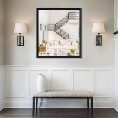 Grand miroir mural rectangulaire à cadre en aluminium noir, miroir de courtoisie résistant à l'humidité de 40 x 36 pouces, miroir décoratif mural vertical ou horizontal