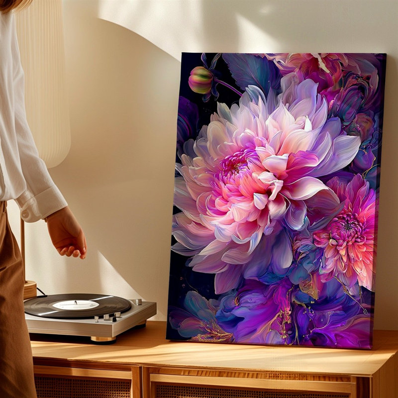 Abstrait rose, pivoine mauve, fleur moderne, reproduction d'art sur toile, H 20 po x l 30 po