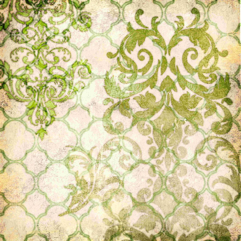 «Green and Cream Damask», impression sur toile tendue, H 36 po x l 36 po x P 1,25 po