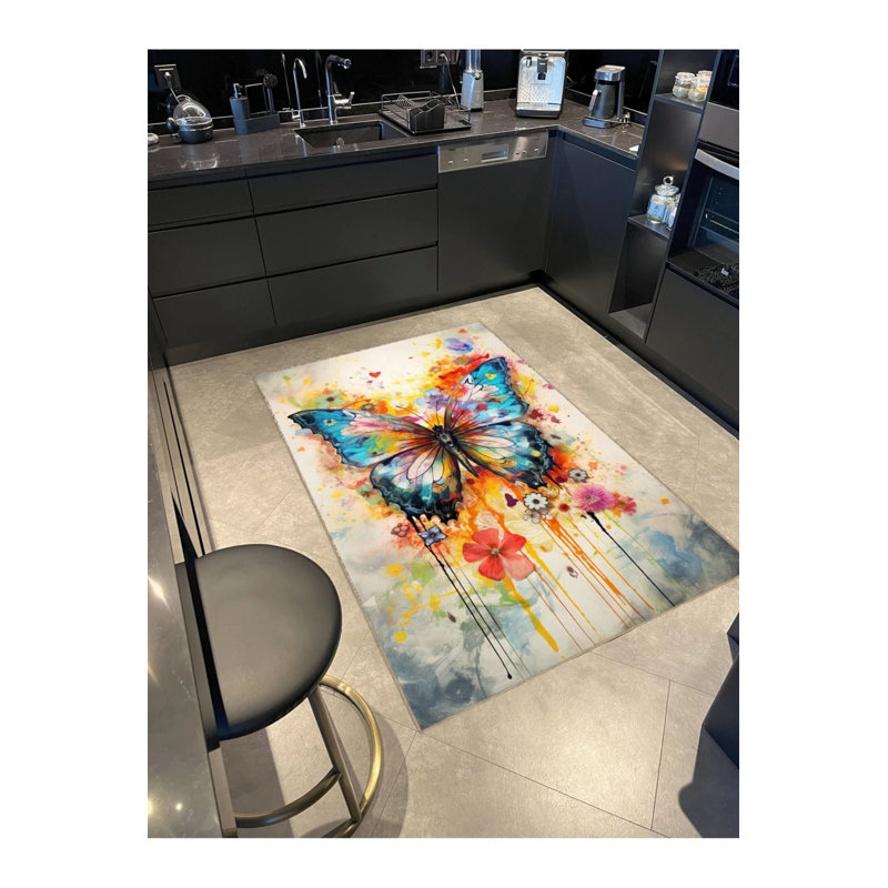 Creative Modern Decorative Carpet With Multicolored Abstract Butterfly Pattern, Rectangle 4'8" x 6'7"