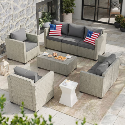 7-Person Wicker Outdoor Seating Group With Storage & Free World Cup Pillow