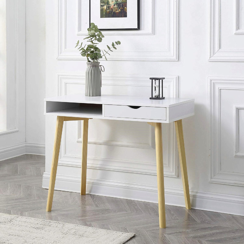Bureau 1 pièce avec finition en bois blanc naturel et documents de bureau à domicile Fournitures de bureau