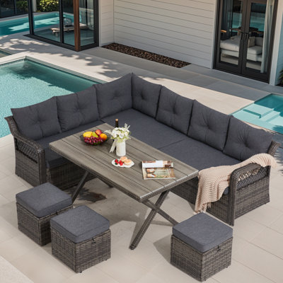 7 Pieces Wicker Outdoor Dining Set, Rattan Patio Dining Sets With Cushion