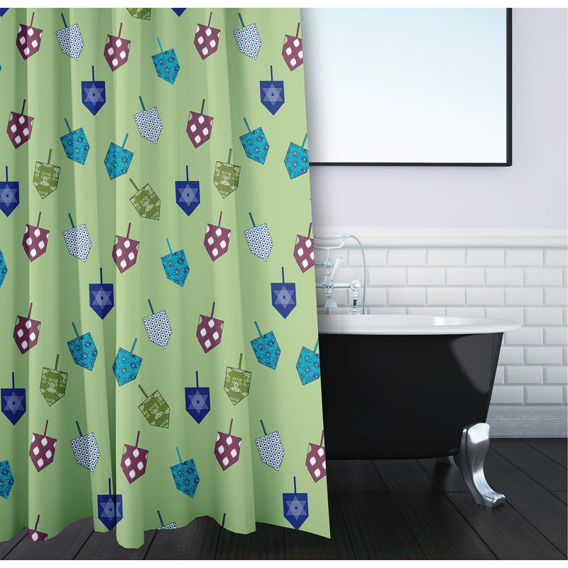 Rideau de douche à motif Dreidel, Vert clair