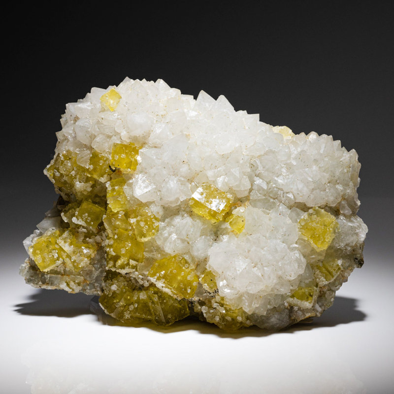 Yellow Fluorite With Quartz From Moscona Mine, Villabona District, Asturias, Spain