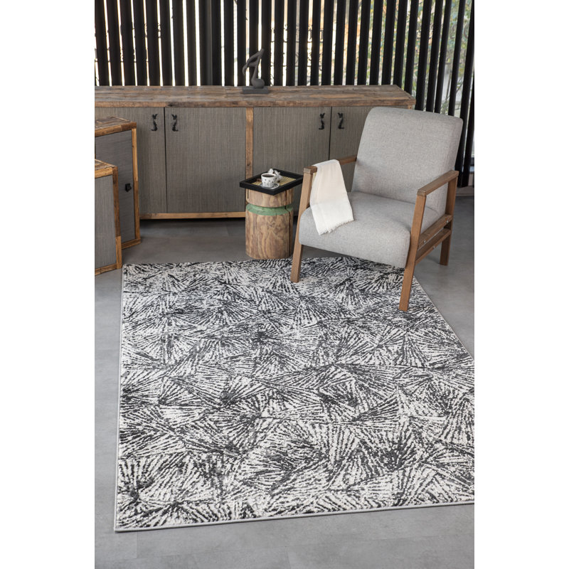 Odena Collection Transitional Bone/Anthracite Abstract Area Rug, Rectangle 7'10" x 10'
