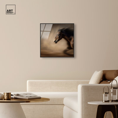 "Dusty Steed", reproduction d'art acrylique encadrée par Art Remedy, cadre noir, 30 x 30