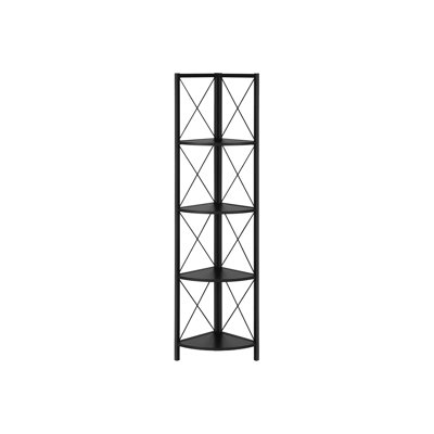 4 Tier Metal Bookcase, Black For Office And Bedroom Corner, With Stylish Space Creative Shelves Contemporary & Office, Corner Shelf Fan-Shaped Feature