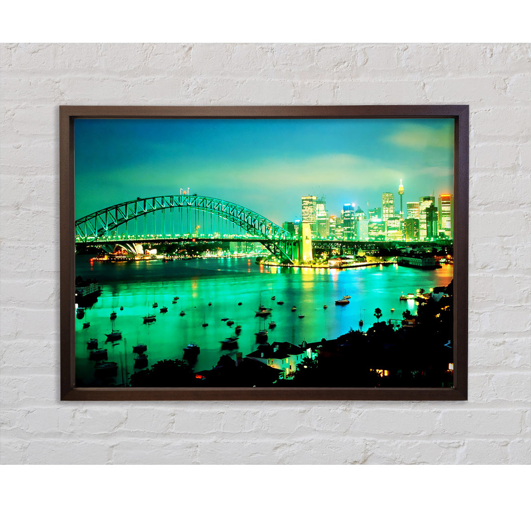 Sydney Harbour Bridge Green Glow - Einzelner Bilderrahmen Kunstdrucke auf Leinwand