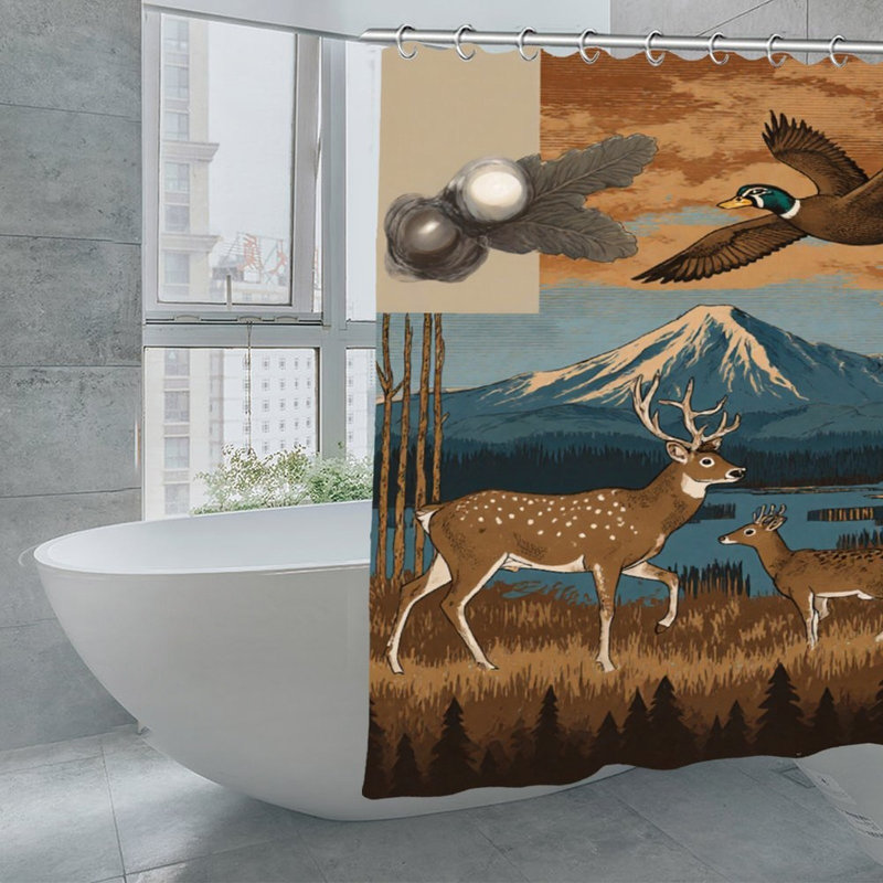 Rideaux de douche Wildlife Mountain Landscape pour salle de bain ， 71 × 71