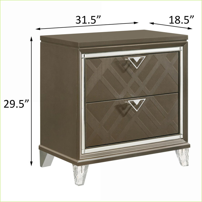 Dark Champagne Modern 2-Drawer Glam Nightstand