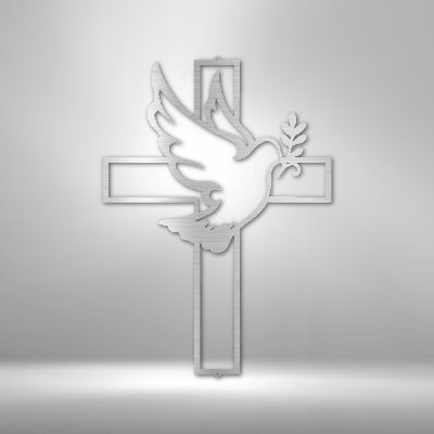 Peaceful Dove Cross Steel Sign Laser Cut Powder Coated Home & Office Metal Wall Decor Multiple Sizes & Colors