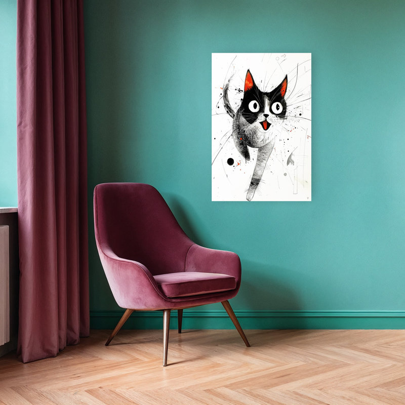 «Happy Tuxedo Cat», art mural moderne, 36" H x 24" W