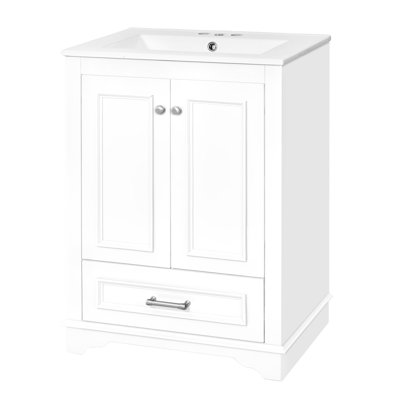 24" Bathroom Vanity With Ceramic Basin, Versatile Storage, Soft Closing Doors, White Color Scheme Modern Vanity, Sink, Spacious Drawer Construction, Elegant Style