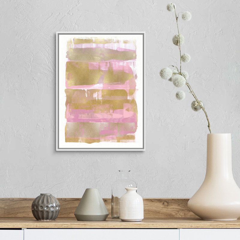 Reproduction d’art sur toile, "abstract expressions blush 2" par David Moore, Cadre blanc, H 18 po x l 14 po x P 1,75 po