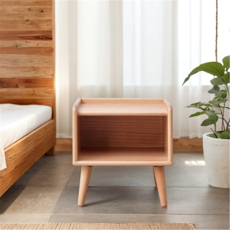 Exquisite Solid Beech Nightstand with Multiple Features for Bedroom