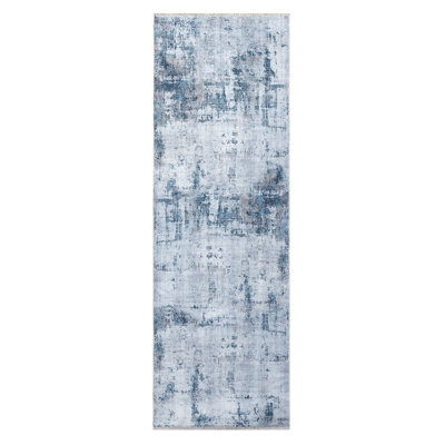 Tapis gris / bleu en chenille tissé à la machine Xadiel