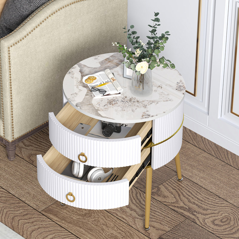 19.7'' W Nightstand, White/Gold