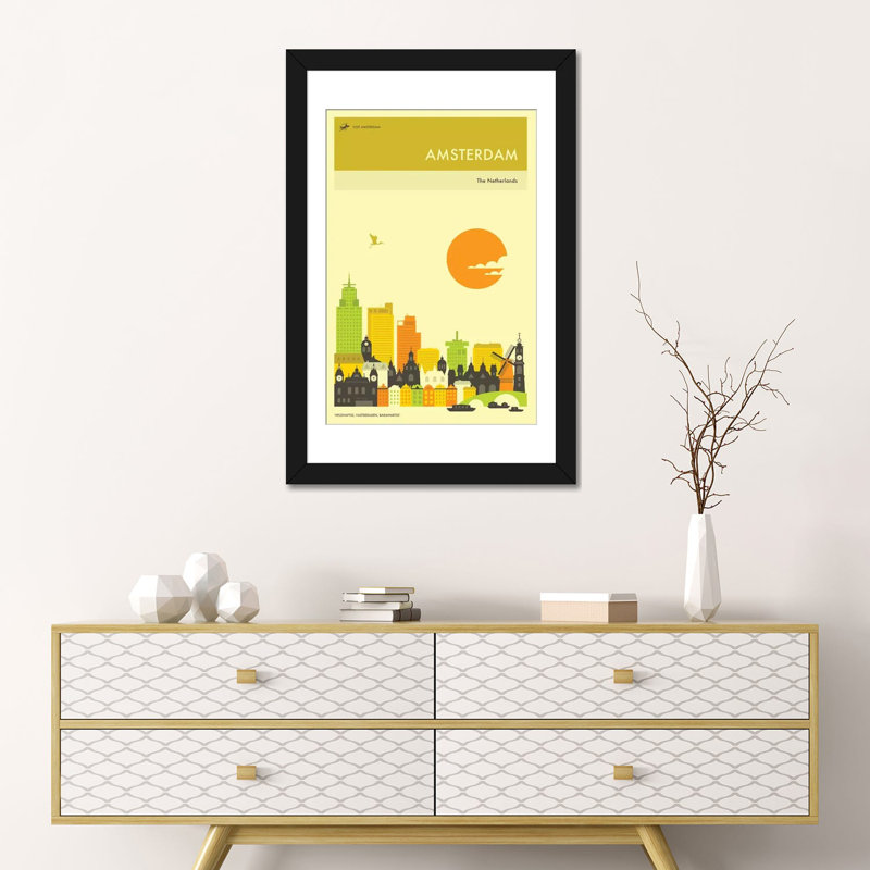 « amsterdam horizon », impression sur toile, Papier d'art encadré noir, Blanc, H 24 po x l 16 po x P 1 po