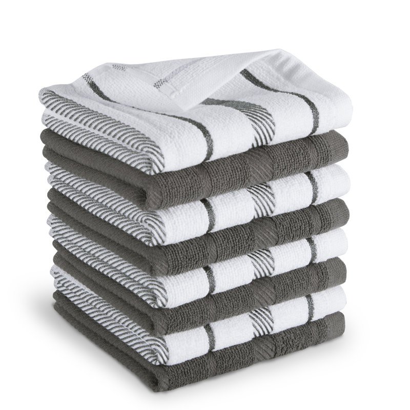 KITCHENAID Albany Dishcloth 8 Pack Set, 12"x12", Dark Gray