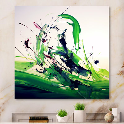 «Green and White Abstract Ink Expression IV», art mural abstrait