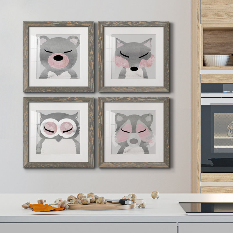 Ours - ensemble de 4 impressions sur toile tendue, H 31,5 po x l 126 po x P 1,5 po, Érable encadré