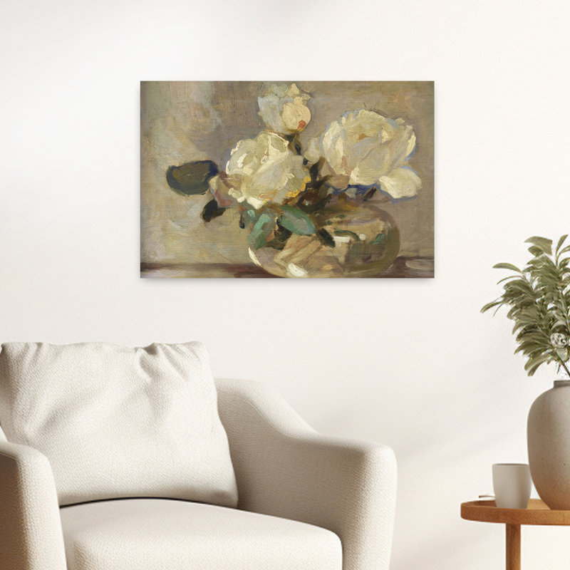 Fleurs dans un pot transparent, art abstrait contemporain, H 16 po x l 24 po
