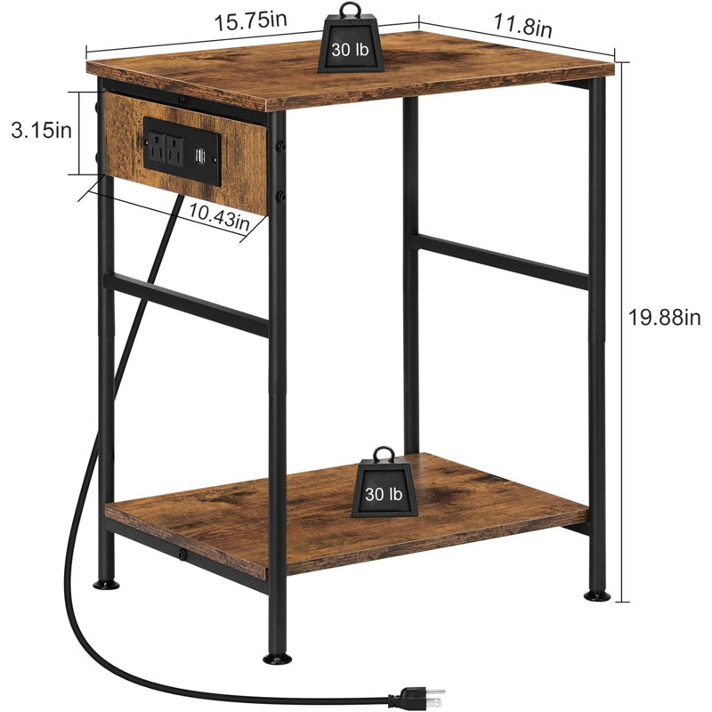 Buhler End Table Set and Built-In Outlets, Brown