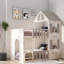 Lits jumeaux superposés en forme de maison avec rangement, bois MDF, gris moderne-2100450622