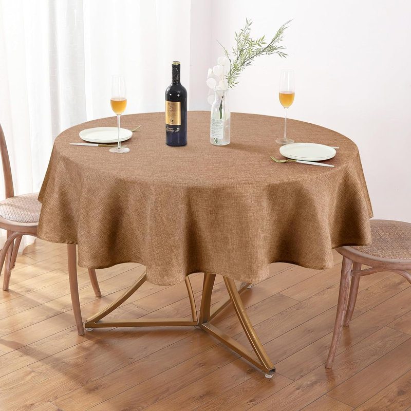 Textured Tablecloth Round 60 Inch Waterproof Spill-Proof Wipeable Table Cloth Wrinkle Free Circle Dining Table Cover,Coffee