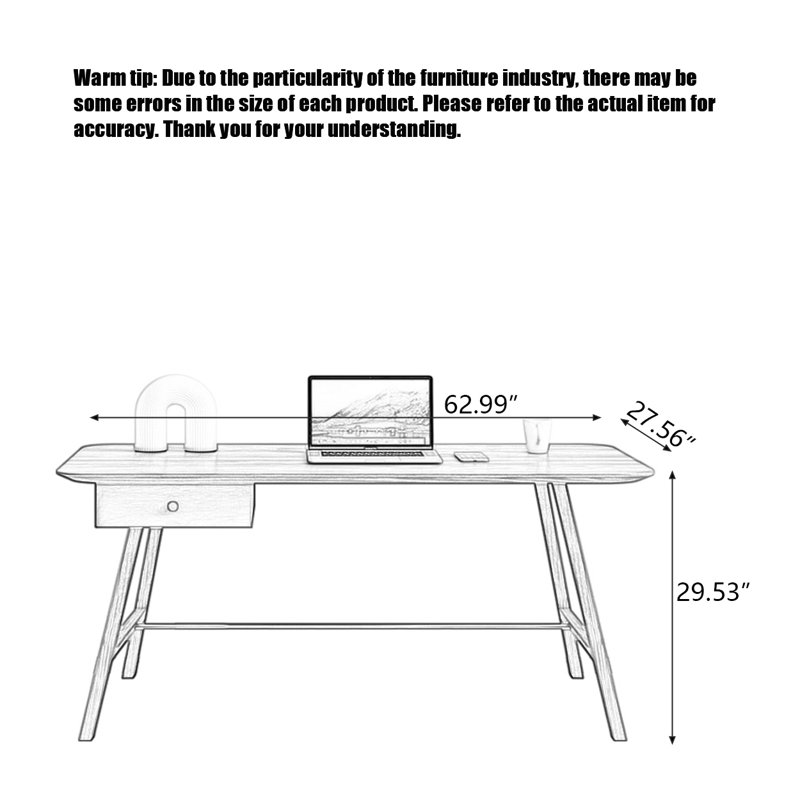 Bureau d'écriture Minimalist, H 29,53 po x l 62,99 po x P 27,56 po